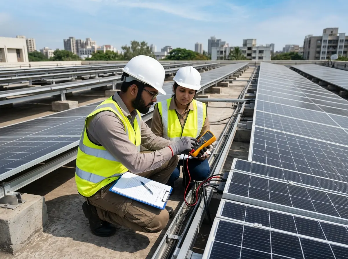 Engineers Inspecting Solar Panels